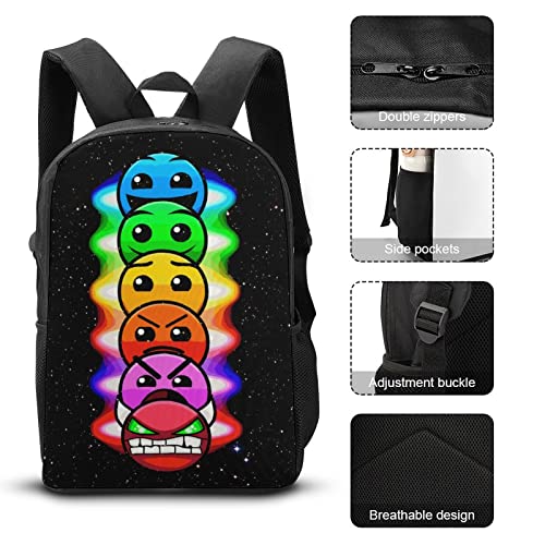 ONBJKPLG Geometry Dash Anime Backpack 17 Inch Cute Funny Bookbag Casual Laptop Daypack for Travel Picnic Camping