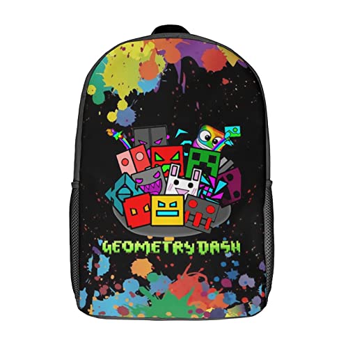 ONBJKPLG Geometry Dash Anime Backpack 17 Inch Cute Funny Bookbag Casual Laptop Daypack for Travel Picnic Camping