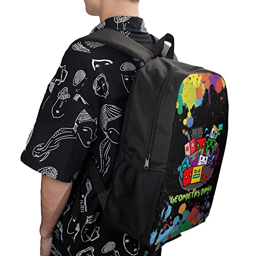 ONBJKPLG Geometry Dash Anime Backpack 17 Inch Cute Funny Bookbag Casual Laptop Daypack for Travel Picnic Camping