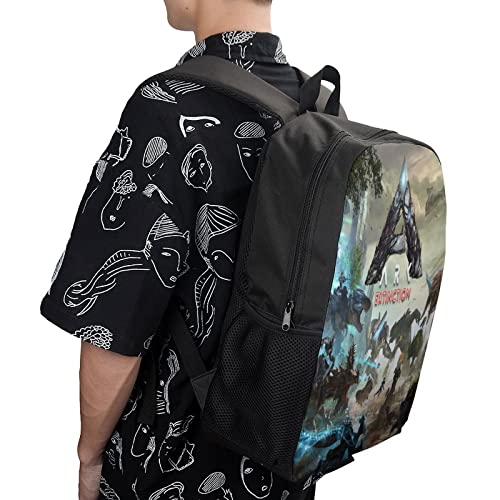 ONBJKPLG ARK Survival Evolved Anime Backpack 17 Inch Cute Funny Bookbag Casual Laptop Daypack for Travel Picnic Camping