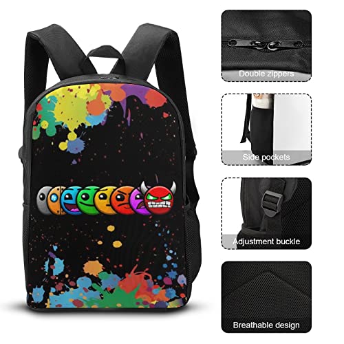 ONBJKPLG Geometry Dash Anime Backpack 17 Inch Cute Funny Bookbag Casual Laptop Daypack for Travel Picnic Camping