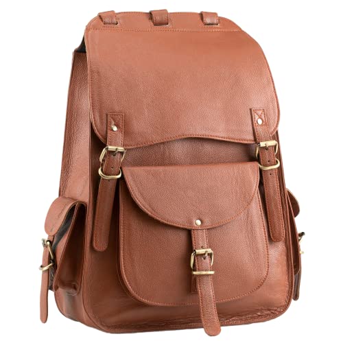 Handmade World Vintage Full Grain 20 Inch Tan Brown Leather Laptop Large Backpack Casual Bookbag Daypack Camping Travel Rucksack Knapsack