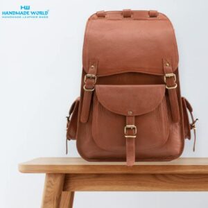 Handmade World Vintage Full Grain 20 Inch Tan Brown Leather Laptop Large Backpack Casual Bookbag Daypack Camping Travel Rucksack Knapsack