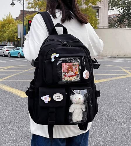 HUIHSVHA Kawaii Backpack, Aesthetic School Laptop Bag With Pin Accessories, Travel Daypack Bookbag for Teens Girls Students