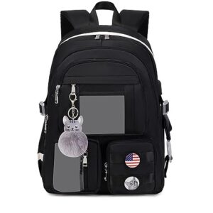 Teecho Waterproof Backpack Set for Teen Girls Cute Backpack Purse for Women Weeken Travel Rucksack Black