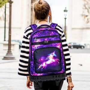 KLFVB Rolling Backpack for Women,3PCS Adult Wheeled Bag with Lunch Bag for Girls,Waterproof Roller Wheels Bookbag - Unicorn