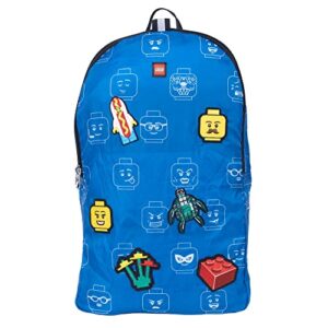 lego minifigure packable backpack with 6 patches, iconic