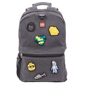 lego mystery patch backpack & pouch series 3 with 6 assorted patches, grey