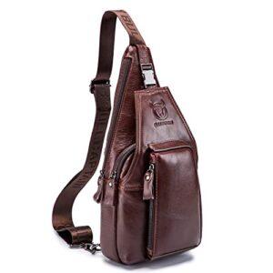 hebetag leather sling crossbody bag casual daypack for men women outdoor travel hiking camping fishing shoulder chest pack day pack (#00brown)