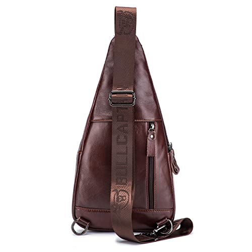 Hebetag Leather Sling Crossbody Bag Casual Daypack for Men Women Outdoor Travel Hiking Camping Fishing Shoulder Chest Pack Day Pack (#00Brown)