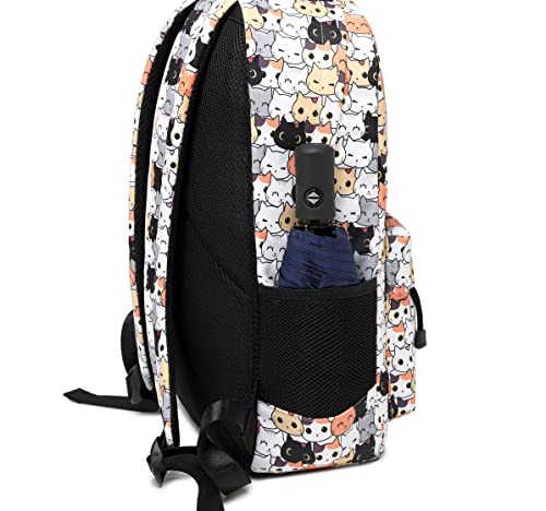 Teecho Cute Backpack for Girl Roomy College Middle Day Bag For Girl Women Knapsack Cat