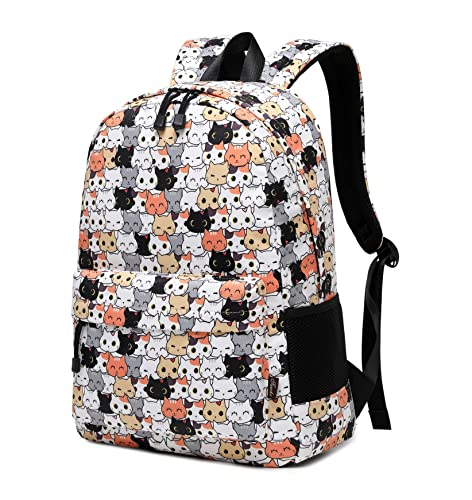 Teecho Cute Backpack for Girl Roomy College Middle Day Bag For Girl Women Knapsack Cat