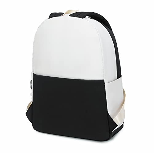 Teecho Backpack Purse for Women Student School Bag Cute Laptop Backpack for Youngsters White with Black