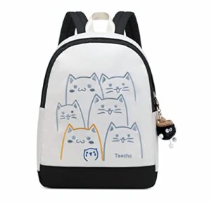 teecho backpack purse for women student school bag cute laptop backpack for youngsters white with black