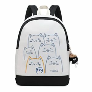 Teecho Backpack Purse for Women Student School Bag Cute Laptop Backpack for Youngsters White with Black