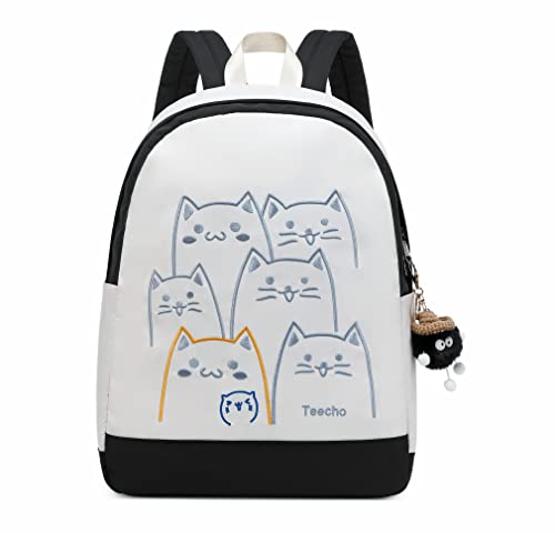 Teecho Backpack Purse for Women Student School Bag Cute Laptop Backpack for Youngsters White with Black