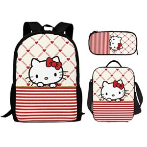 cartoon cute cat pattern kids backpacks set for girls school backpack with lunch box pencil case