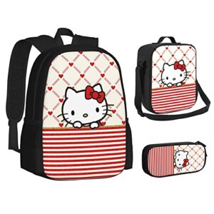 Cartoon Cute Cat Pattern Kids Backpacks Set for Girls School Backpack with Lunch Box Pencil Case