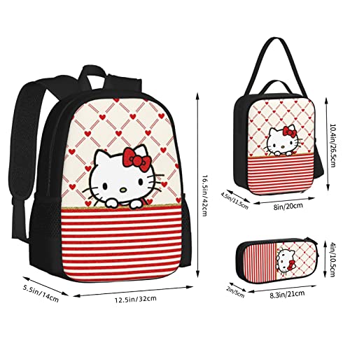 Cartoon Cute Cat Pattern Kids Backpacks Set for Girls School Backpack with Lunch Box Pencil Case