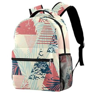 vbfofbv unisex adult backpack with for travel work, triangle stripes tropical leaves modern