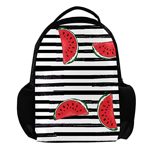 VBFOFBV Lightweight Casual Laptop Backpack for Men and Women, Black and White Stripes Watermelon