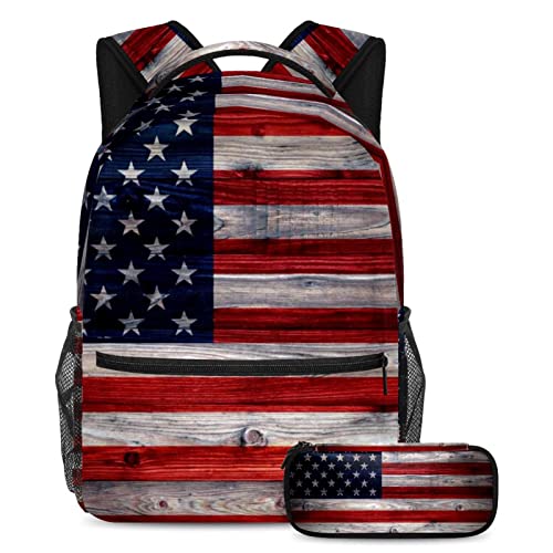 VBFOFBV Backpack for Women Daypack Laptop Backpack Travel Casual Bag, Usa Flag Retro Wooden