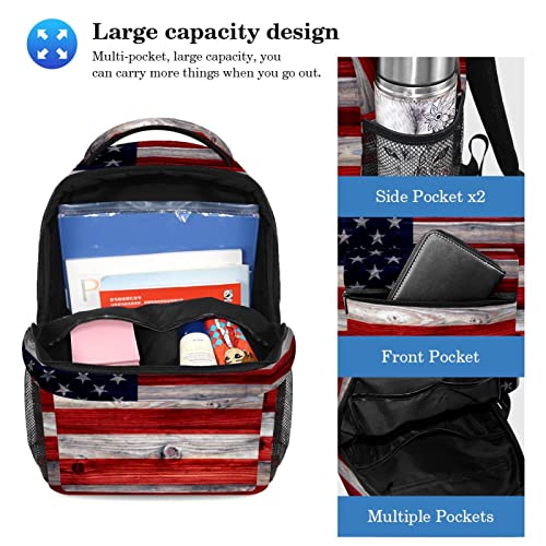 VBFOFBV Backpack for Women Daypack Laptop Backpack Travel Casual Bag, Usa Flag Retro Wooden