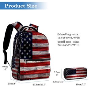 VBFOFBV Backpack for Women Daypack Laptop Backpack Travel Casual Bag, Usa Flag Retro Wooden