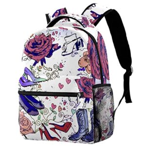 VBFOFBV Laptop Backpack, Elegant Travelling Backpack Casual Daypacks Shoulder Bag for Men Women, Red Rose Heels Heart Retro