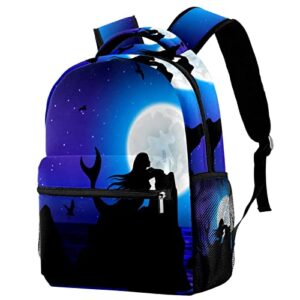 VBFOFBV Travel Backpack, Laptop Backpack for Women Men, Fashion Backpack, Night Ocean Mermaid Silhouette Moon