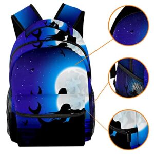 VBFOFBV Travel Backpack, Laptop Backpack for Women Men, Fashion Backpack, Night Ocean Mermaid Silhouette Moon