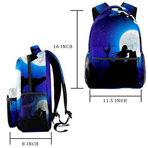 VBFOFBV Travel Backpack, Laptop Backpack for Women Men, Fashion Backpack, Night Ocean Mermaid Silhouette Moon