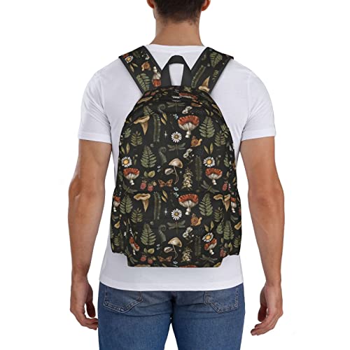 SUPLUCHOM School Backpack Vintage Magic Mushroom Leaf Forest Casual Daypack Men Women Polyester Laptop Bag with Side Pockets Bookbag for Travel Hiking Work Student Over 3 Years Old Kids