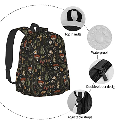 SUPLUCHOM School Backpack Vintage Magic Mushroom Leaf Forest Casual Daypack Men Women Polyester Laptop Bag with Side Pockets Bookbag for Travel Hiking Work Student Over 3 Years Old Kids