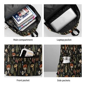 SUPLUCHOM School Backpack Vintage Magic Mushroom Leaf Forest Casual Daypack Men Women Polyester Laptop Bag with Side Pockets Bookbag for Travel Hiking Work Student Over 3 Years Old Kids