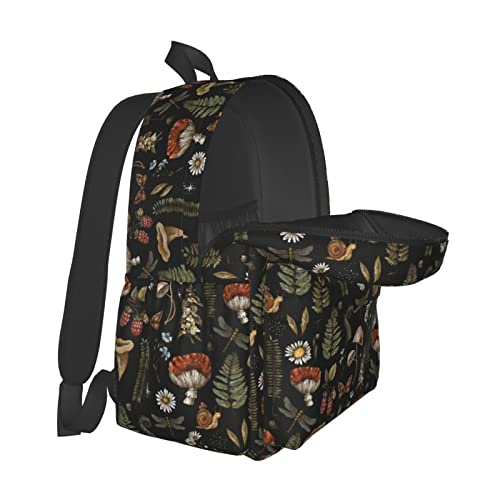 SUPLUCHOM School Backpack Vintage Magic Mushroom Leaf Forest Casual Daypack Men Women Polyester Laptop Bag with Side Pockets Bookbag for Travel Hiking Work Student Over 3 Years Old Kids