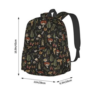 SUPLUCHOM School Backpack Vintage Magic Mushroom Leaf Forest Casual Daypack Men Women Polyester Laptop Bag with Side Pockets Bookbag for Travel Hiking Work Student Over 3 Years Old Kids