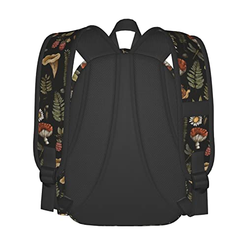 SUPLUCHOM School Backpack Vintage Magic Mushroom Leaf Forest Casual Daypack Men Women Polyester Laptop Bag with Side Pockets Bookbag for Travel Hiking Work Student Over 3 Years Old Kids