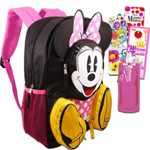 minnie mouse backpack for girls 4-6 set - bundle with 16” minnie backpack, water bottle, stickers, more | disney minnie mouse school backpack for girls