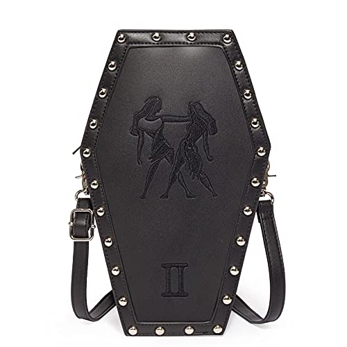 CHUANG CHEN 12 Constellation Coffin Bag Gothic Backpack with Exquisite Embroidery Pattern Small Backpack