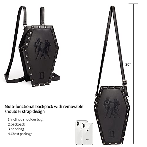 CHUANG CHEN 12 Constellation Coffin Bag Gothic Backpack with Exquisite Embroidery Pattern Small Backpack