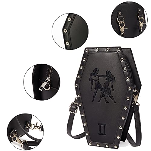 CHUANG CHEN 12 Constellation Coffin Bag Gothic Backpack with Exquisite Embroidery Pattern Small Backpack