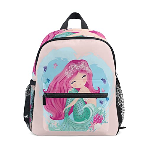 DXTKWL Cute Ocean Mermaid Toddler Backpack for Boys Girls, Kids Backpack Small Mini Backpack with Chest Strap, 10x4x12 in