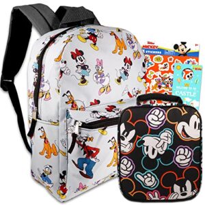 mickey mouse backpack with lunch box for boys 4-6 set - bundle with 16” mickey and friends backpack, mickey lunch box, stickers, more | disney mickey mouse school backpack for boys