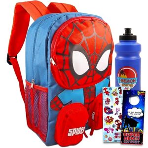 marvel spiderman 16" backpack for boys set - bundle, stickers, water bottle, more for boys 4-6