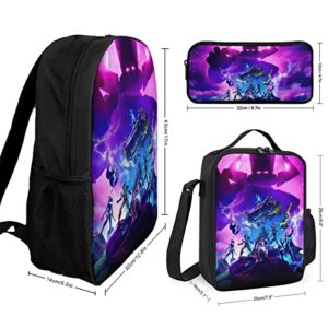 Uqesjik 3Pcs Backpack Lunch Box Pencil Case Lightweight Bookbag Game Casual Shoulder Bags 17 Inch Laptop Backpacks Daypack