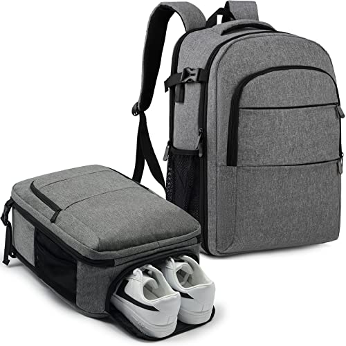 Lekakii Backpack for Traveling On Airplane, Large Travel Backpack with Shoe Pouch for Women Men, 40L Waterproof Personal Item Travel Bag for Men Women Grey