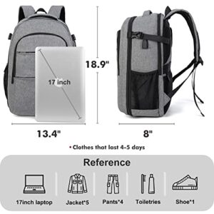 Lekakii Backpack for Traveling On Airplane, Large Travel Backpack with Shoe Pouch for Women Men, 40L Waterproof Personal Item Travel Bag for Men Women Grey