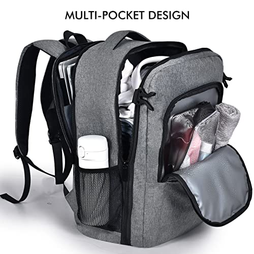 Lekakii Backpack for Traveling On Airplane, Large Travel Backpack with Shoe Pouch for Women Men, 40L Waterproof Personal Item Travel Bag for Men Women Grey