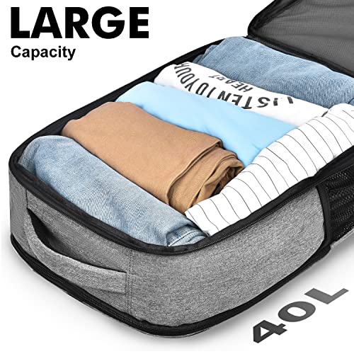 Lekakii Backpack for Traveling On Airplane, Large Travel Backpack with Shoe Pouch for Women Men, 40L Waterproof Personal Item Travel Bag for Men Women Grey